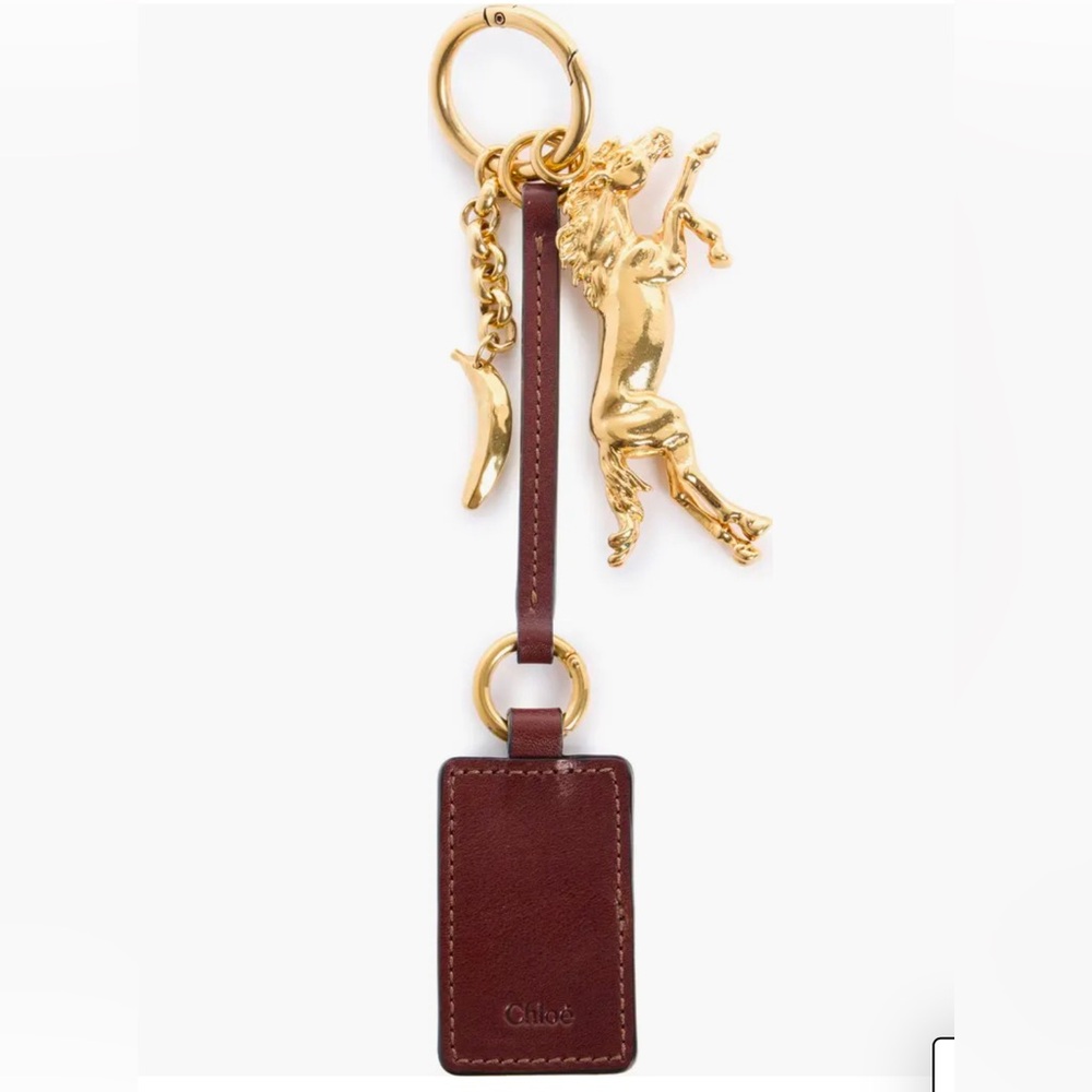 Chloe Gold Horse Charm with Brown Leather Key Holder